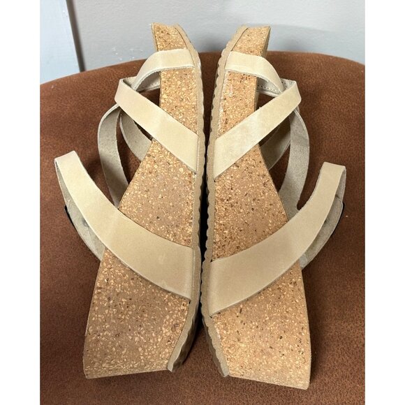 A. GIANNETTI COMFORT WEDGE SANDALS CORK SOLE BEIGE LEATHER STRAPS WOMENS SIZE 8 - Picture 5 of 9